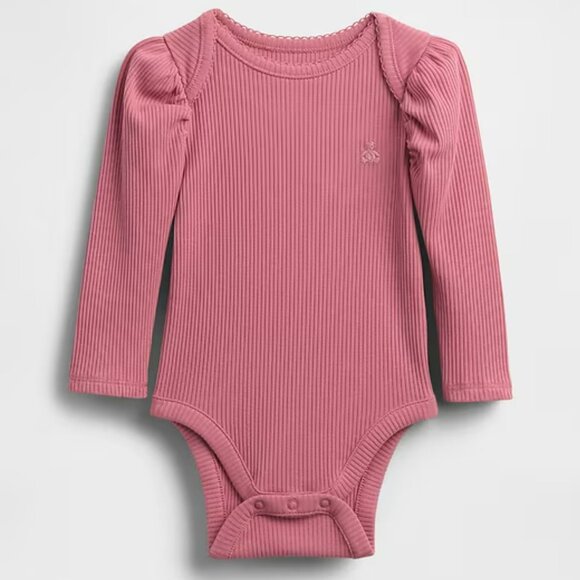 NWT Baby Gap Girl Rose Pink Ribbed Ruffle Long Sleeve Bodysuit Onesie 0-3 Months - Picture 1 of 3